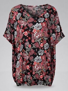 Ellos Women’s Black Floral V-Neck Tunic with Floral Print